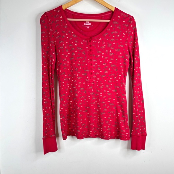 Y2K Faded Glory Thermal Henley M Ditsy Floral Waffle Grunge Cottage Bella Swan - Picture 1 of 9